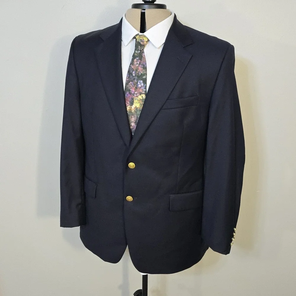 Lauren Ralph Lauren Blazer Men‎ 42R Navy Blue Gold Buttons 100% Wool Woolmark